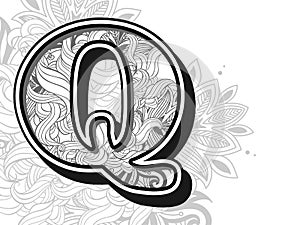 Q logo. hand drawn alphabetical doodles in zentangle stylized