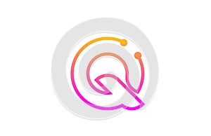 Q pink alphabet letter icon logo design with dot. Creative template for company and business with line