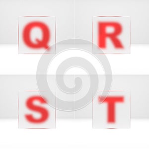 Q, R, S, T letters through matte glass