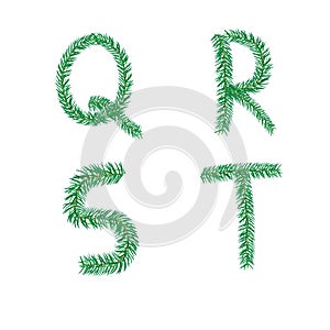 Q R S T letters nature font made from pine brance