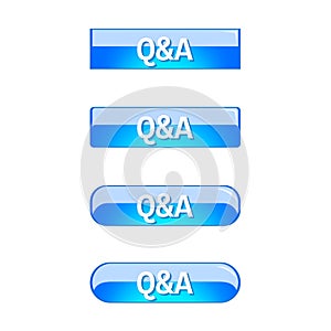 Q and A web button aqua blue shining color vector illustration isolated on white background