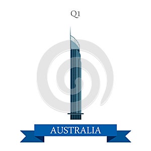 Q1 tower Gold Coast Queensland Australia vector flat attraction