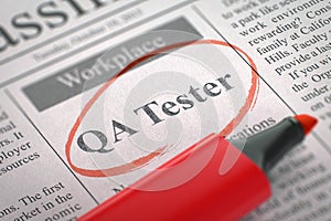 QA Tester Hiring Now. 3D. photo