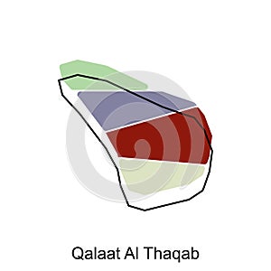 Qalaat Al Thaqab map, flat vector with high details. Qatar administrative map with international border design template