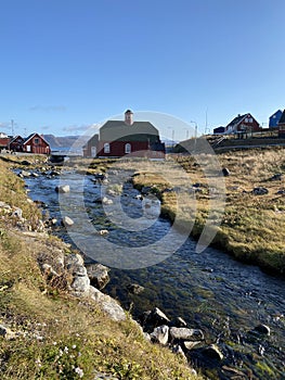 Qaqortoq river at Autumn. South Greenland.