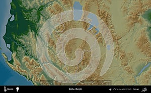 Qarku i Korces outlined, Albania. Physical