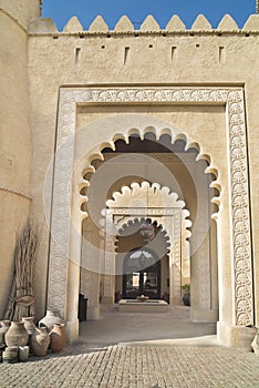 Qasr Al Sarab Hotel Abu Dhabi, Entrance to arabic style Desert Hotel and Resort in Al Mirayr, Abu Dhabi, United Arab Emirates