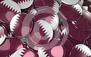 Qatar Badges Background - Pile of Qatari Flag Buttons.