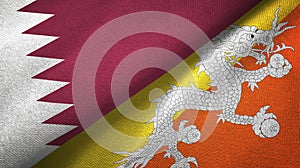 Qatar and Bhutan two flags textile cloth, fabric texture