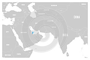 Qatar blue marked in political map of South Asia and Middle East. Simple flat vector map