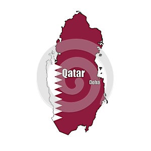 Qatar country purple flag vector inside the map on isolated white background and pin for travel, middle east, and geography concep