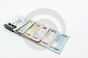 Qatar currencies Hundred Riyal, five hundred riyal, hundred riyal,fifty riyal, ten riyal, five riyal and one riyal