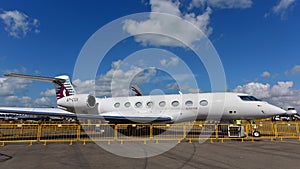 Qatar Executive Gulfstream G650 business jet on display at Singapore Airshow