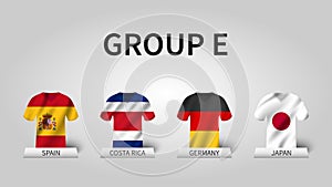 Qatar fifa world cup soccer tournament 2022 . Group E stages . Waving jersey with country flag pattern . Vector