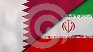 Qatar Iran national flags. News, reportage, business background. 3D illustration