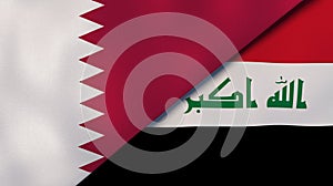 Qatar Iraq national flags. News, reportage, business background. 3D illustration
