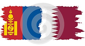 Qatar and Mongolia grunge flags connection vector