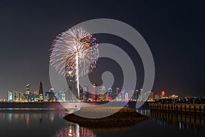 Qatar National Day celebration fireworks at Doha Corniche.