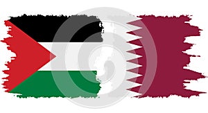 Qatar and Palestine grunge flags connection vector