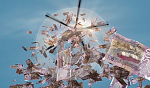 Qatar Riyal QAR banknotes helicopter money dropping 3d illustration