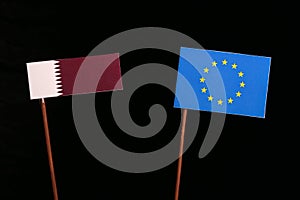 Qatari flag with European Union EU flag on black