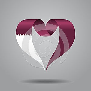 Qatari flag heart-shaped ribbon. Vector illustration.