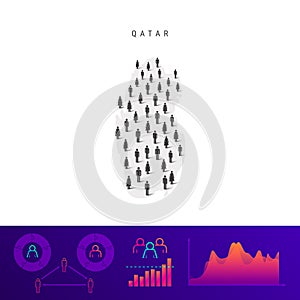 Qatari people icon map. Detailed vector silhouette. Mixed crowd of men and women. Population infographics