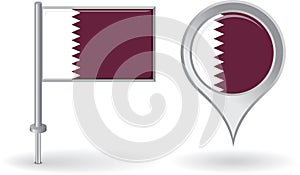Qatari pin icon and map pointer flag. Vector