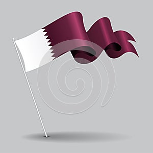 Qatari pin wavy flag. Vector illustration.
