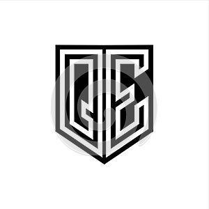 QE Logo monogram shield geometric white line inside black shield color design photo
