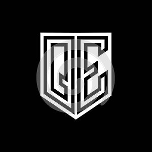 QE Logo monogram shield geometric black line inside white shield color design photo