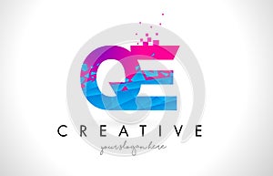 QE Q E Letter Logo with Shattered Broken Blue Pink Texture Design Vector. photo