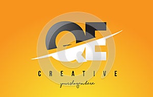QE Q E Letter Modern Logo Design with Yellow Background and Swoosh. photo