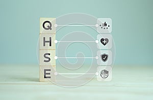 QHSE-Quality Health Safety Environment. Safety and health at workplace concept.