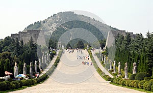 Qianling Mausoleum, Shaanxi Province, China. View along the Spirit Way.