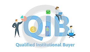 QIB, Qualified Institutional Buyer. Concept with keywords, people and icons. Flat vector illustration. Isolated on white photo