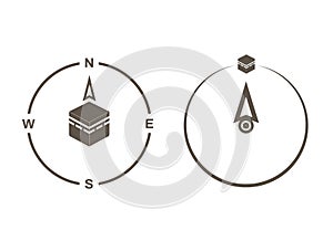 Qibla - Kaaba muslim prayer direction icon. Vector. Qiblah compass. kiblah is Kaabah in Mecca. isolated symbol illustration.