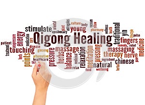 Qigong Healing word cloud hand writing concept