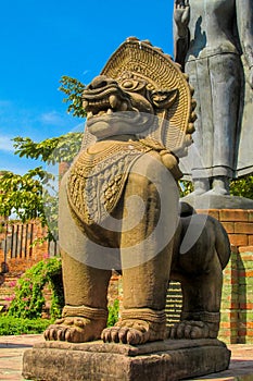 Qilin asian mythological guard statue in Thai temple