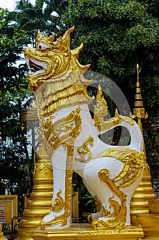 Qilin asian mythological guard statue in Thai temple