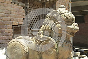 Qilin asian mythological statue in Bhaktapur, Nepal