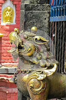 Qilin mystic asian animal guard statue in Nepal