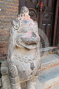 Qilin mystic asian animal guard statue in Nepal