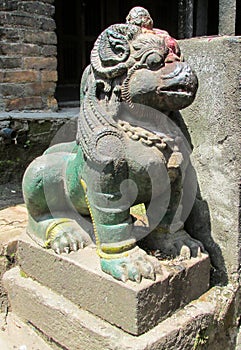 Qilin mystic asian animal guard statue in Nepal