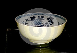 Qing Dynasty Qianlong Delft Ceramic Chinese Porcelain Pottery Yellowish Glazed Bowl with Blue-and-White Floral Patterns