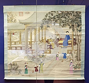 Qing Royal Family Silk Painting He Shikui An Autumn Garden Filled with Joy Featuring Emperor Daoguang Treasure of Shendetang