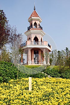 Qingbaijiang, China: Pagoda Hill & Chrysathemums photo