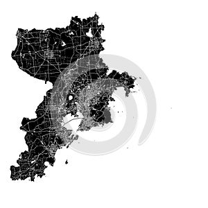 Qingdao, China, Black and White high resolution vector map photo