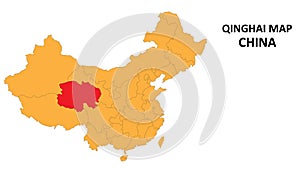 Qinghai province map highlighted on China map with detailed state and region outline