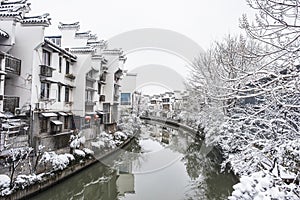 Qinhuai River scenery after snow